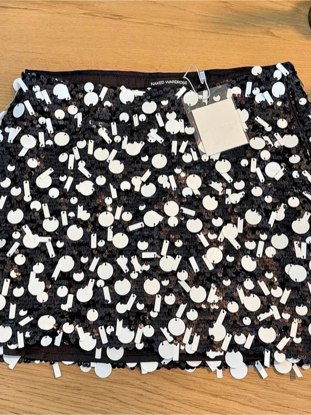 Naked Wardrobe Sequin Mini Skirt in Black & White Size XS NWT